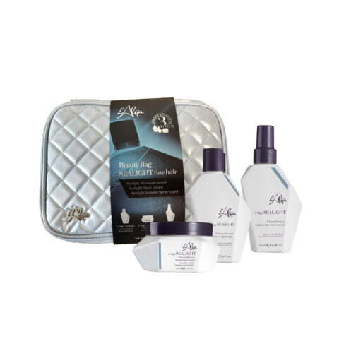 The luxurious L’Alga.SEALIGHT Beauty Bag is specially designed to meet the needs of fine hair, containing three excellent salon products that add volume, fullness, and softness.